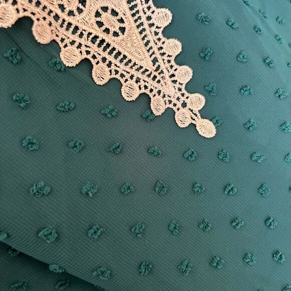 Zeagoo Teal Blouse with Beige Lace Detail - Picture 6 of 10